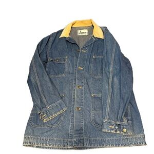 Vintage Roebucks Jacket Large Blue Denim Chore Barn Made USA Sears Collared